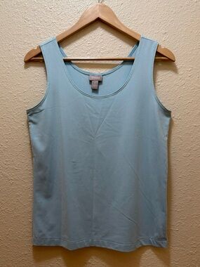 Chico's Size 1 Misty Teal Light Blue Microfiber Scoop Neck Stretchy Tank Top